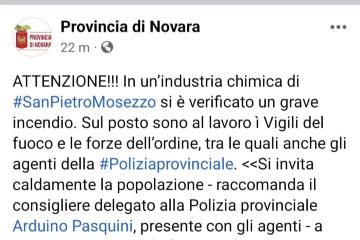 ATTENZIONE - Grave incendio industria chimica in San Pietro Mosezzo