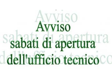 Avviso sabati di apertura al pubblico dell&#39;Ufficio Tecnico - Mesi di Settembre, Ottobre, Novembre