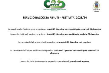 Raccolta rifiuti festivit&#224; natalizie