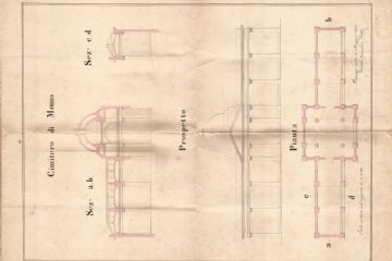 La struttura centrale non è mai stata realizzata. Al suo posto era sorta la cappella ottagonale del parroco Silva, realizzata nei primi del ‘900 (o fine ‘800) dai suoi parenti. Successivamente venne abbattuta per realizzare il passaggio per il campo 4.<br>(Fonte: archivio storico comunale)